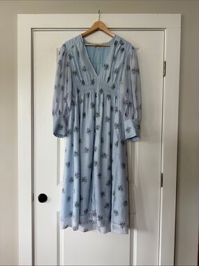 Ganni Light Blue Floral Midi Dress